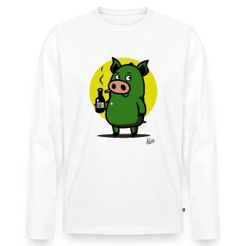 Boire et fumer Grunt : le méchant Piggy Boy - T-shirt manches longues Premium bio Homme - blanc - Devant - Nico (187cm)