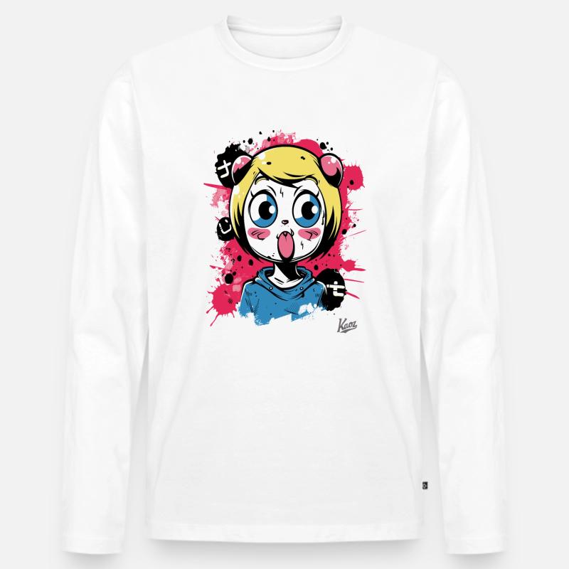 Farb-Explosion: Das freche Graffiti-Katzen-Mädchen - Männer Premium Bio Langarmshirt - Weiß