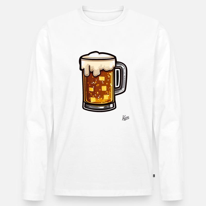 Pixel Bierkrug mit Schaum - Männer Premium Bio Langarmshirt - Weiß