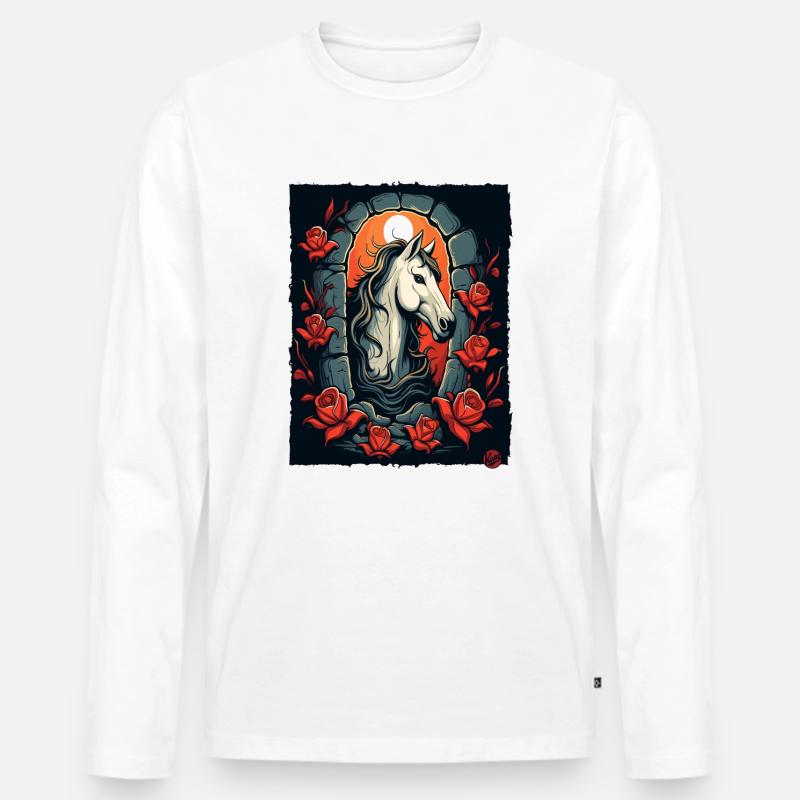 Rosen und Pferd - Männer Premium Bio Langarmshirt - Weiß