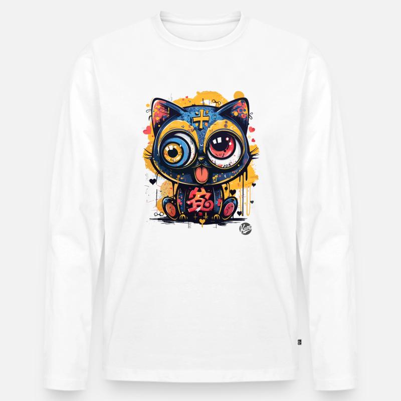 Super verrückte coole Graffiti-Katze - Männer Premium Bio Langarmshirt - Weiß