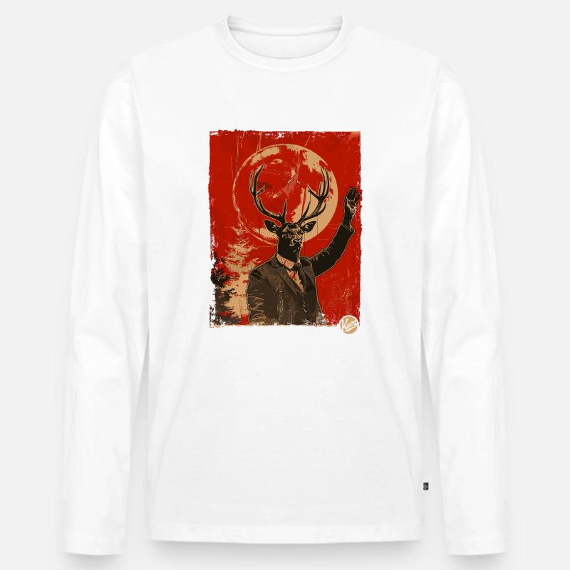 Propaganda Stil Hirsch - Männer Premium Bio Langarmshirt - Weiß