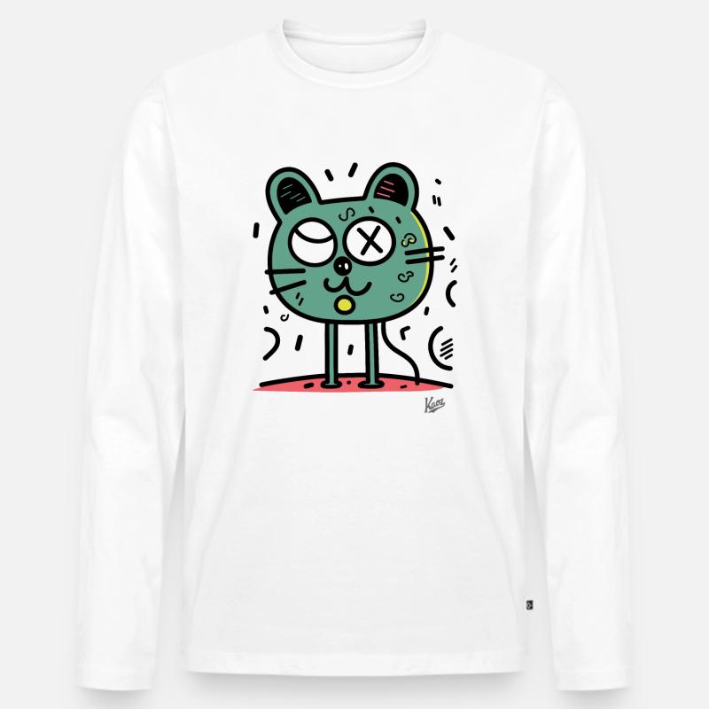 Lustiger Cartoon-Kater oder Katze - Männer Premium Bio Langarmshirt - Weiß