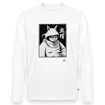 Samurai Shogun Cat - Men's Premium Organic Long Sleeve Shirt - white - Front - Nico (187cm)