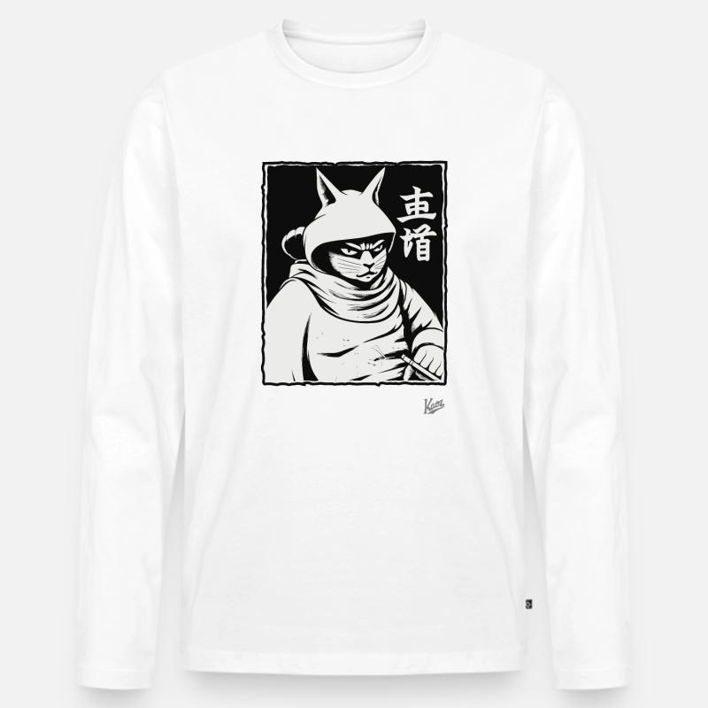 Samurai-Shogun-Katze - Männer Premium Bio Langarmshirt - Weiß