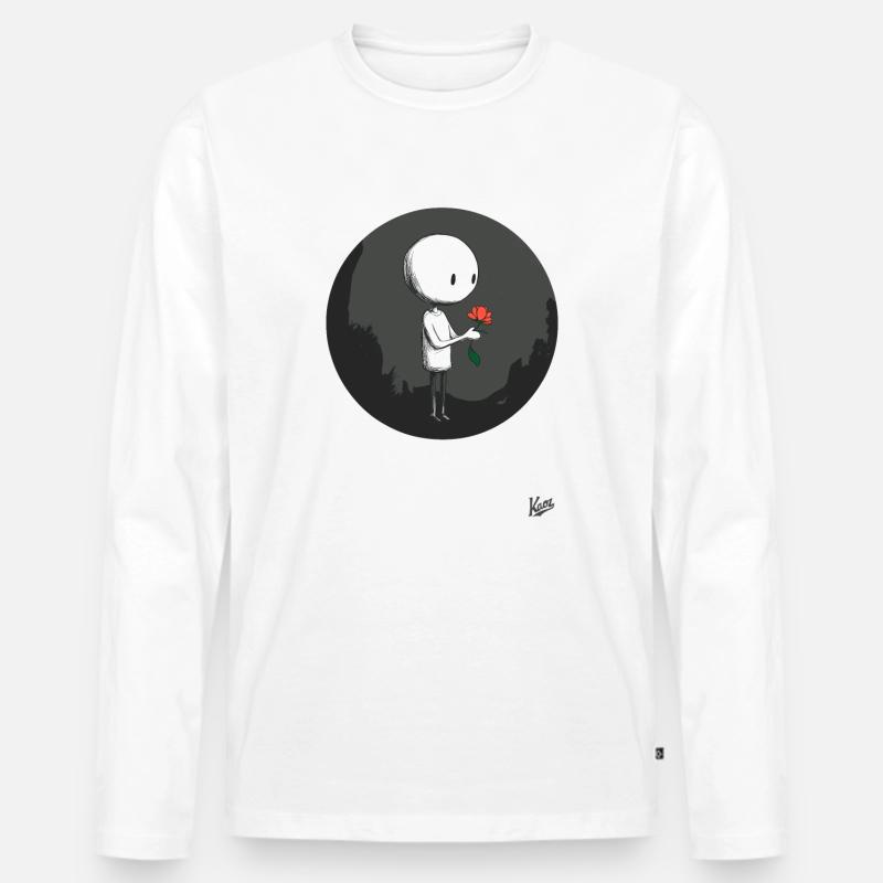 Kleiner Mann mit Blume - Männer Premium Bio Langarmshirt - Weiß