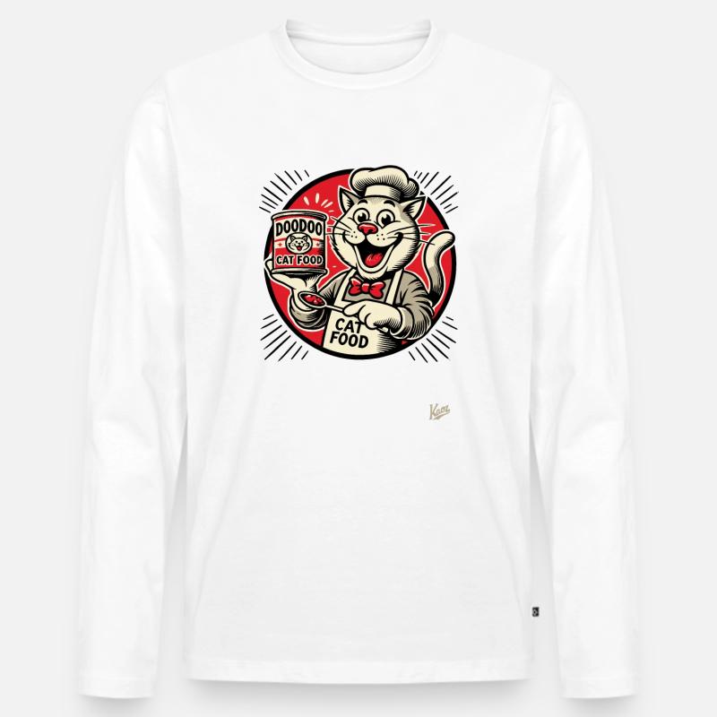 lecker DooDoo Katzenfutter mit Koch-Katze - Männer Premium Bio Langarmshirt - Weiß