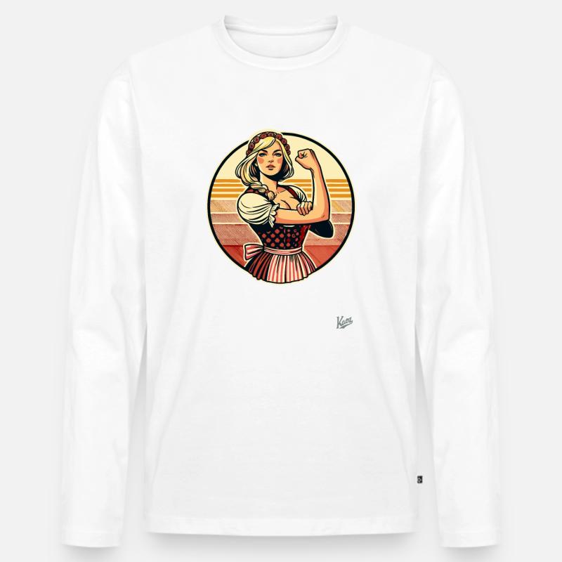 Superstarke Dirndl Magd - Männer Premium Bio Langarmshirt - Weiß