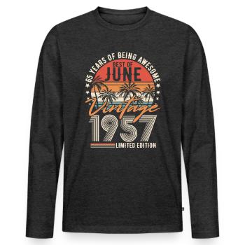 65 Geburtstag Juni 1957 Jahrgang Vintage - Männer Premium Bio Langarmshirt - Anthrazit meliert - Vorne - Nico (187cm)