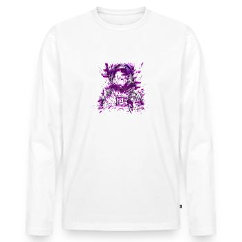80 Jahre Stiel Glitch Astronaut Lila Töne Weltraum - Männer Premium Bio Langarmshirt - Weiß - Vorne - Nico (187cm)
