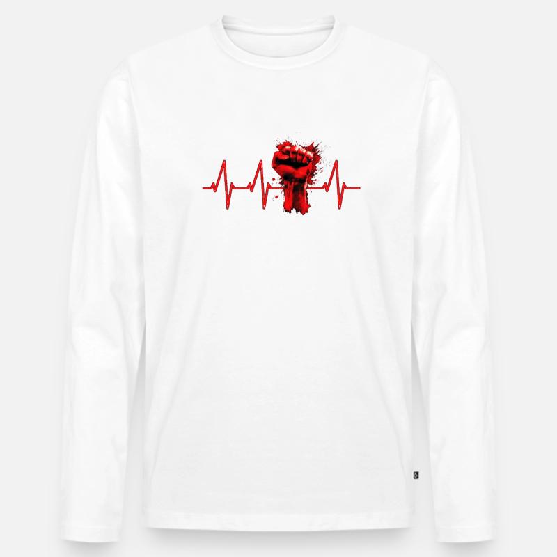 linker Herzschlag Faust - Männer Premium Bio Langarmshirt - Weiß