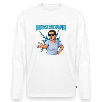 Datenschutzpapier – Satire Design - Männer Premium Bio Langarmshirt - Weiß - Vorne - Nico (187cm)
