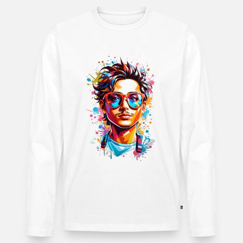 Hipster mit Bart - Männer Premium Bio Langarmshirt - Weiß