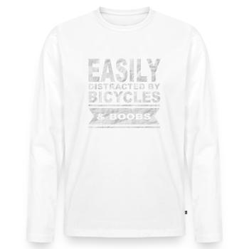 Distraction facile par les vélos et les seins - T-shirt manches longues Premium bio Homme - blanc - Devant - Nico (187cm)