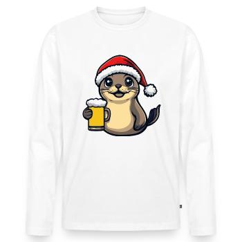 Robbe Tier Weihnachten Bier Lustig - Männer Premium Bio Langarmshirt - Weiß - Vorne - Nico (187cm)