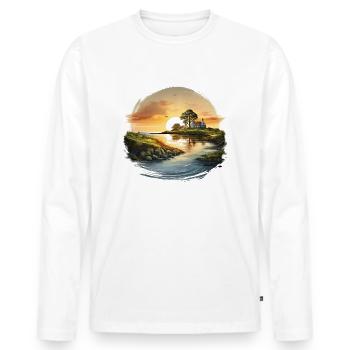 Coucher de soleil sur le lac ou la mer - T-shirt manches longues Premium bio Homme - blanc - Devant - Nico (187cm)