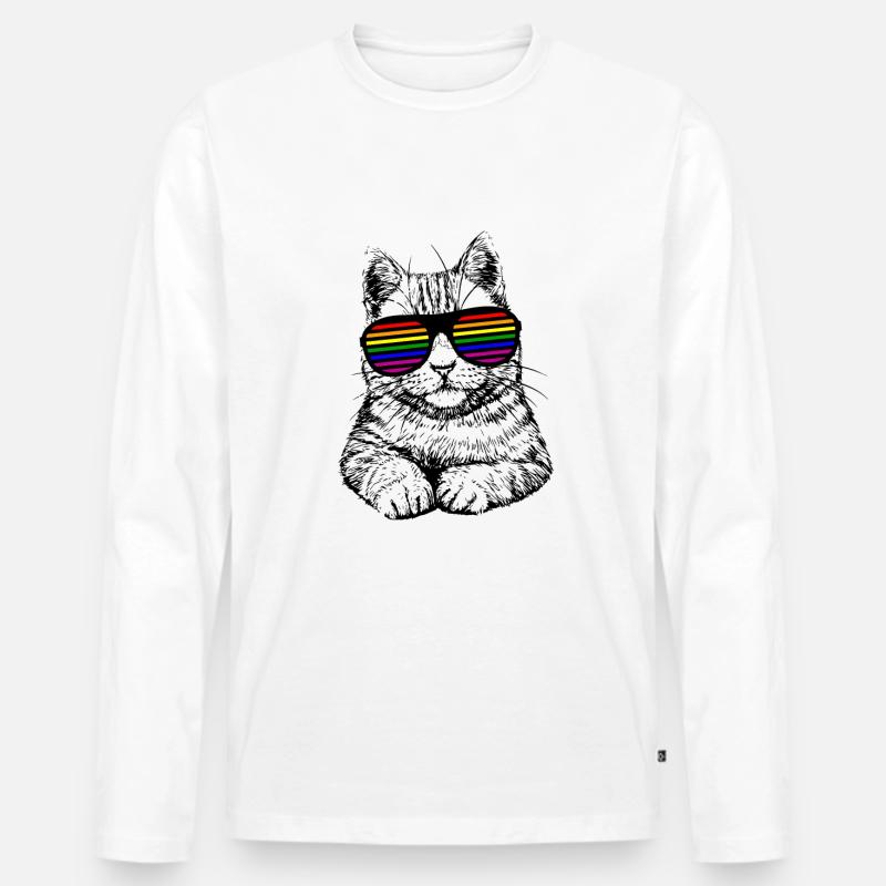 Katze mit Regenbogen Brille - Männer Premium Bio Langarmshirt - Weiß