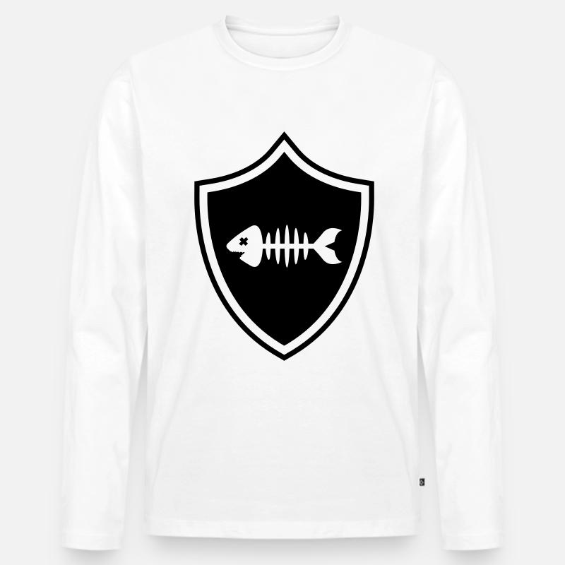 Fisch Wappen Knochen Gräte - Männer Premium Bio Langarmshirt - Weiß