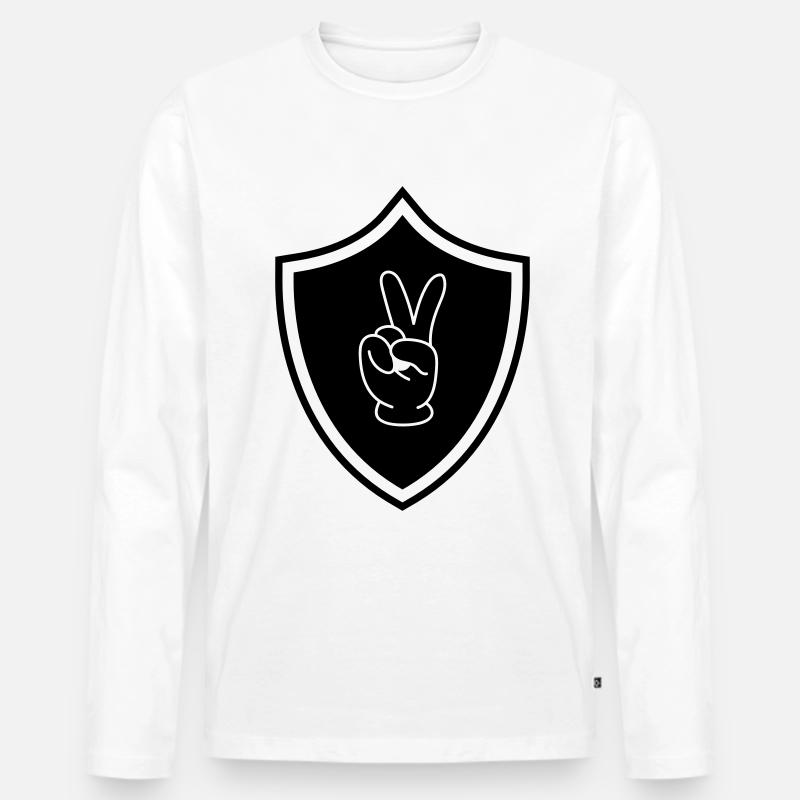 Peace Hand Wappen - Männer Premium Bio Langarmshirt - Weiß