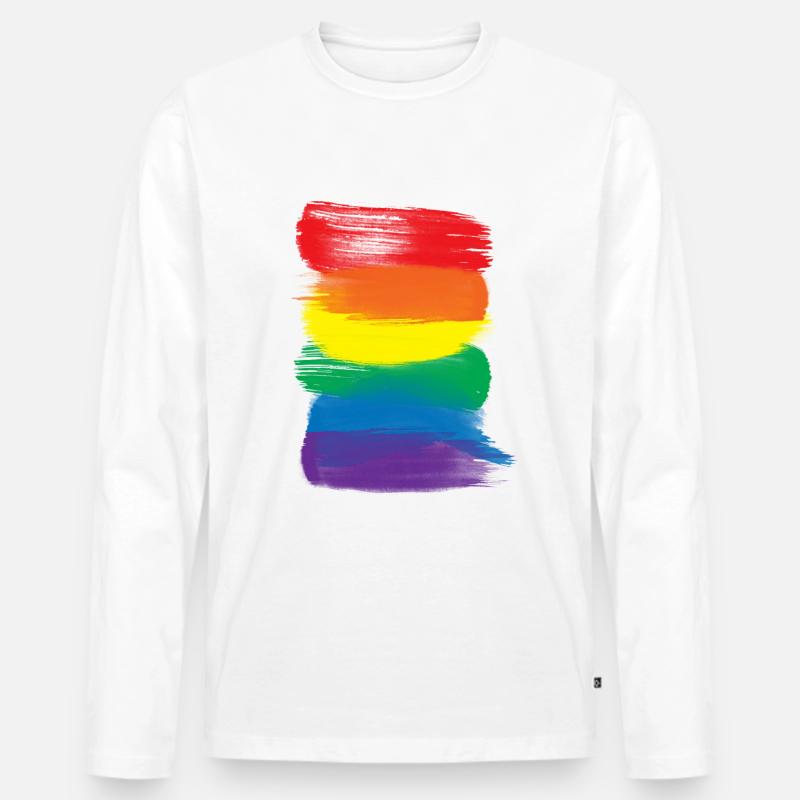 Pride-Malstriche - Pride-Regenbogenfahne - Männer Premium Bio Langarmshirt - Weiß