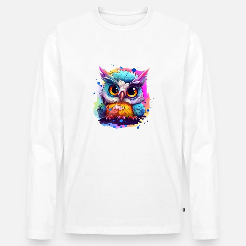 Niedliche Wachsame Eule | Nachtschwärmer Eule - Männer Premium Bio Langarmshirt - Weiß