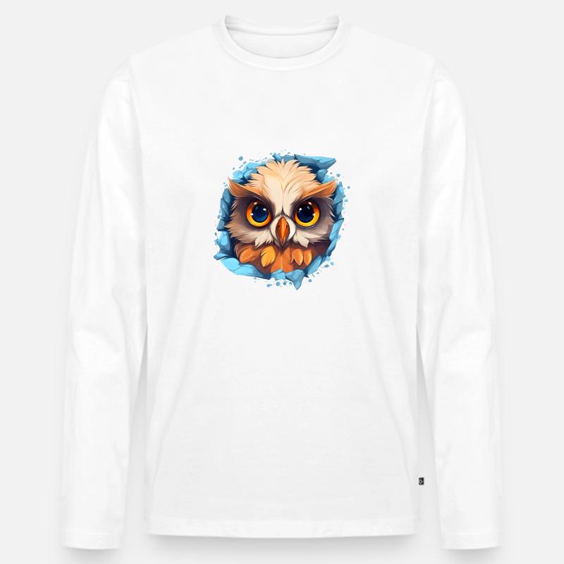 Niedliche Wachsame Eule | Nachtschwärmer Eule - Männer Premium Bio Langarmshirt - Weiß