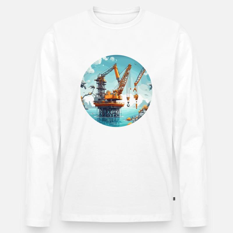 Kran / Baustelle / Seilwinde / Kransystem - Männer Premium Bio Langarmshirt - Weiß