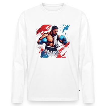 Boxer / Sport / Kampf / Arena / Boxring / Fäuste - Männer Premium Bio Langarmshirt - Weiß - Vorne - Nico (187cm)