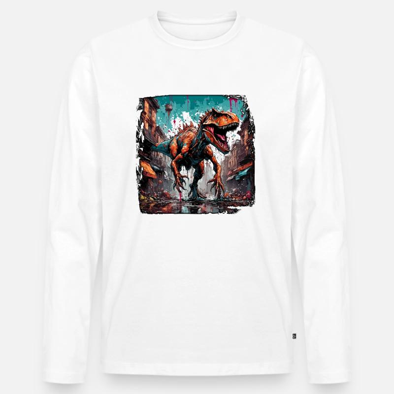 Dinosaurier / Tier / Urzeit / Reptil / Jungs - Männer Premium Bio Langarmshirt - Weiß