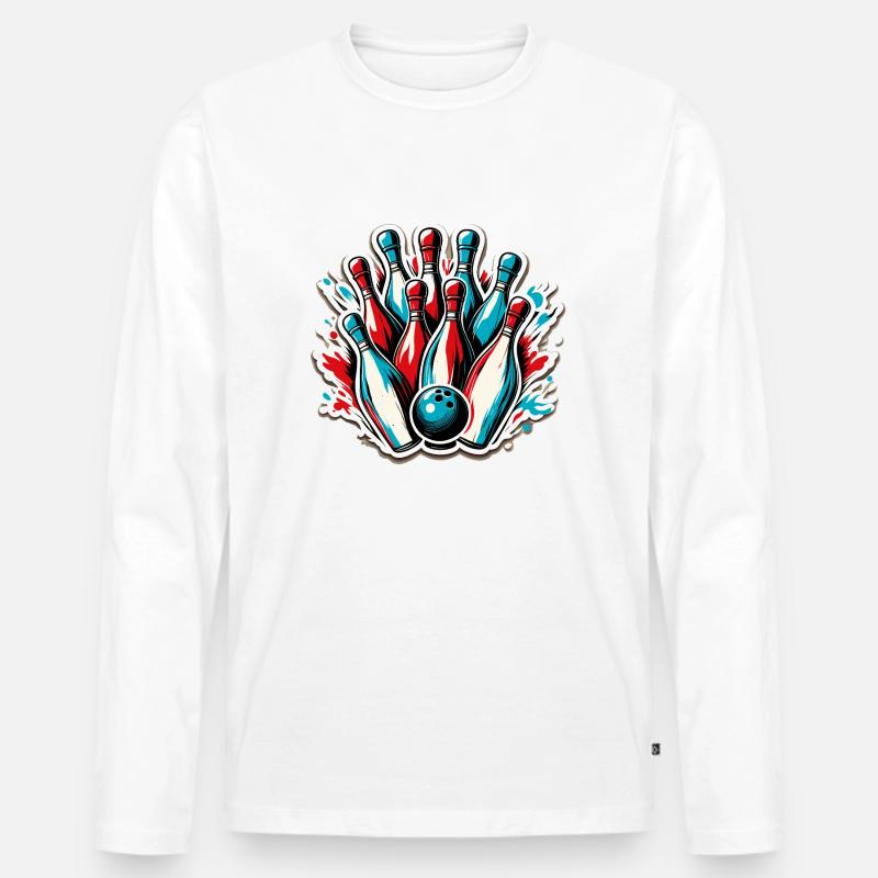 Bowling / Kegeln / Bowlingbahn / Pin / Strike - Männer Premium Bio Langarmshirt - Weiß