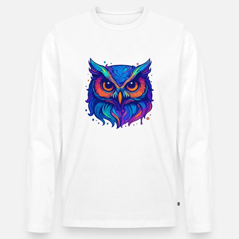 Neon-Eule - Männer Premium Bio Langarmshirt - Weiß