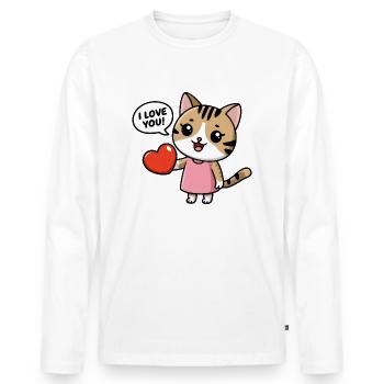 Je t’aime - Chat de dessin animé kawaii - T-shirt manches longues Premium bio Homme - blanc - Devant - Nico (187cm)