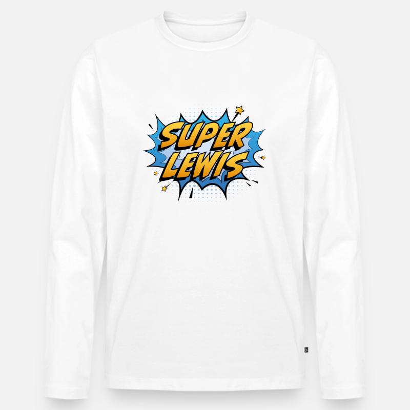 Super Lewis - Männer Premium Bio Langarmshirt - Weiß