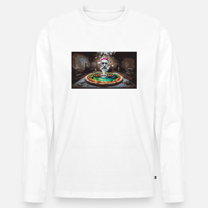 PizzaPope - Männer Premium Bio Langarmshirt - Weiß