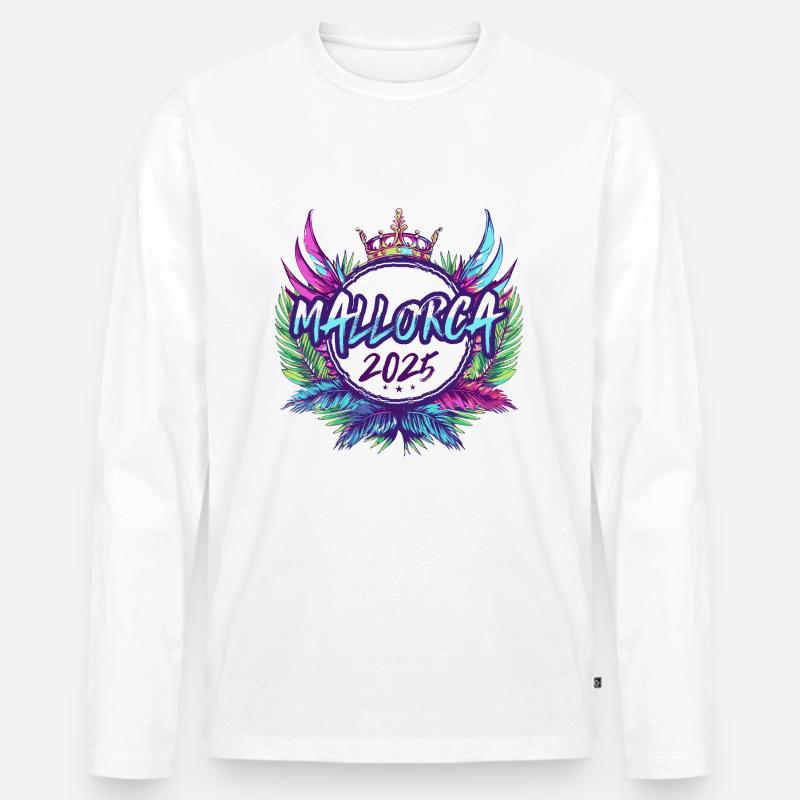 Mallorca 2025 Bunt - Männer Premium Bio Langarmshirt - Weiß