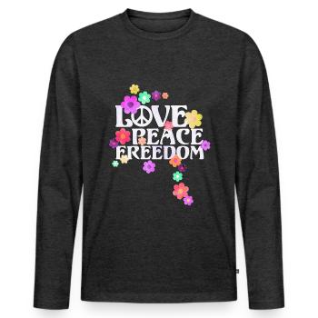 Retro Flower Power Type -- Love Peace Freedom 2 - Men's Premium Organic Long Sleeve Shirt - heather anthracite - Front - Nico (187cm)