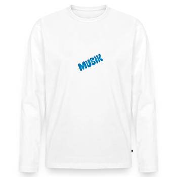 Pow Leave the music on - blue on dark - Men's Premium Organic Long Sleeve Shirt - white - Front - Nico (187cm)