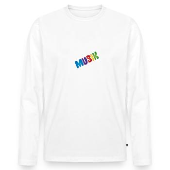 Pow Lass die Musik an - bunt auf dunkel - Männer Premium Bio Langarmshirt - Weiß - Vorne - Nico (187cm)