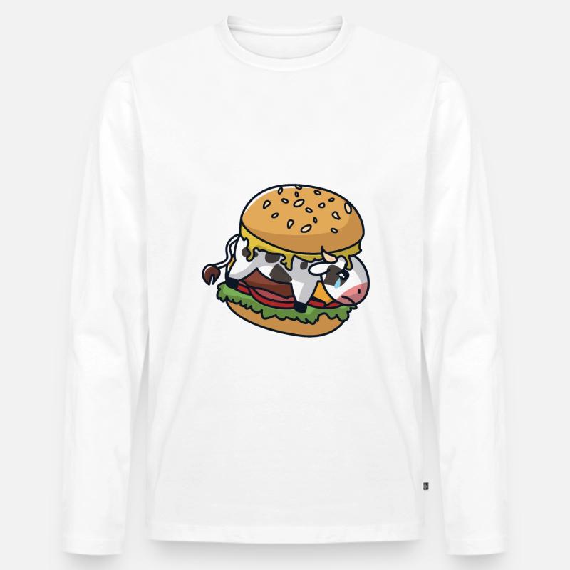 Kuh in einem Burger - Männer Premium Bio Langarmshirt - Weiß