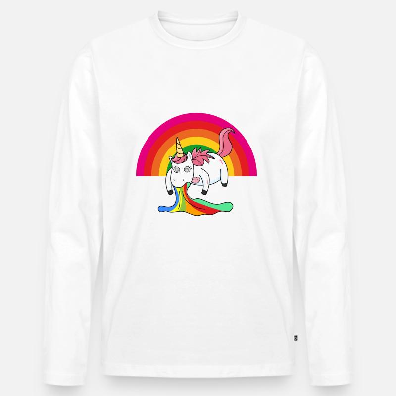 Kotzendes Einhorn Regenbogen - Männer Premium Bio Langarmshirt - Weiß
