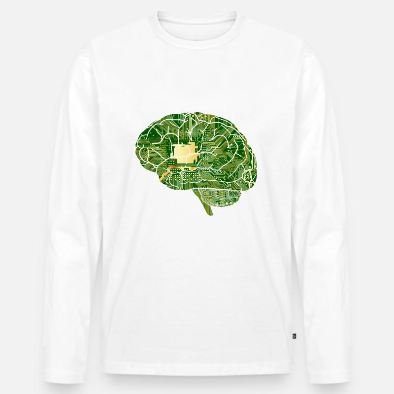 Gehirn - Computerchip - Chip - Computer - Männer Premium Bio Langarmshirt - Weiß
