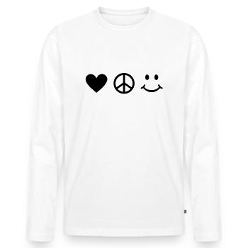 BE HAPPY cœur d' Amour - signe de paix - sourire - T-shirt manches longues Premium bio Homme - blanc - Devant - Nico (187cm)