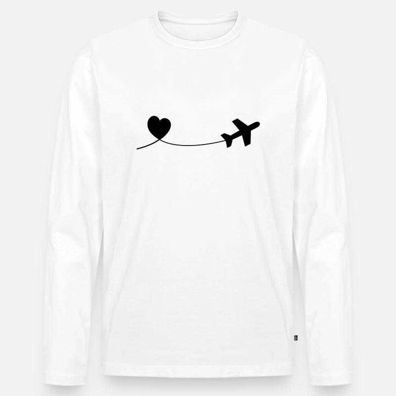 Flugzeug mit Herz - Männer Premium Bio Langarmshirt - Weiß