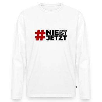 Nie wieder ist jetzt - Männer Premium Bio Langarmshirt - Weiß - Vorne - Nico (187cm)