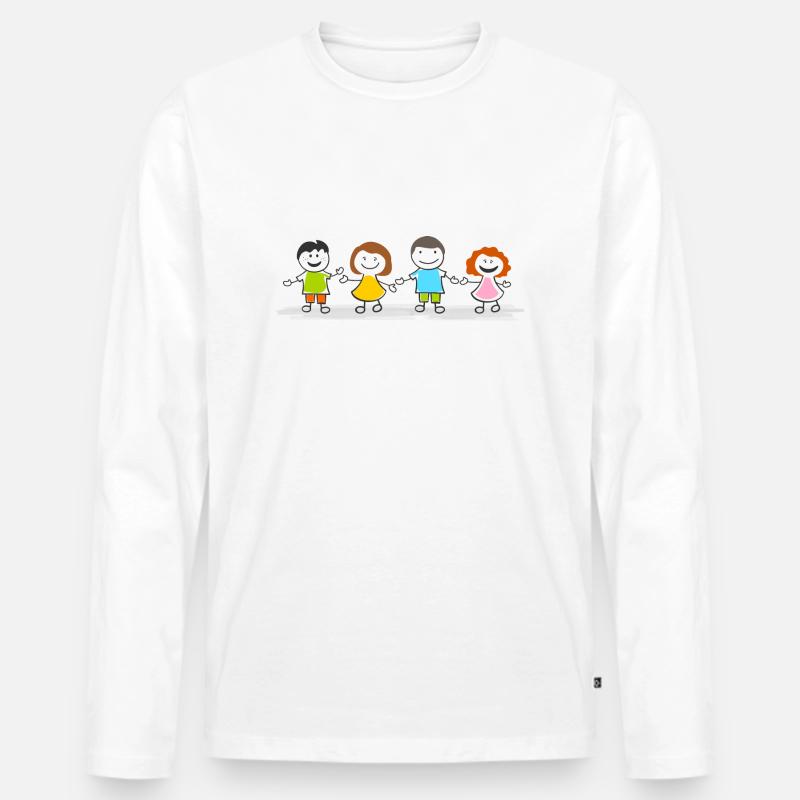 Menschen - Strichmännchen Kinder - Männer Premium Bio Langarmshirt - Weiß