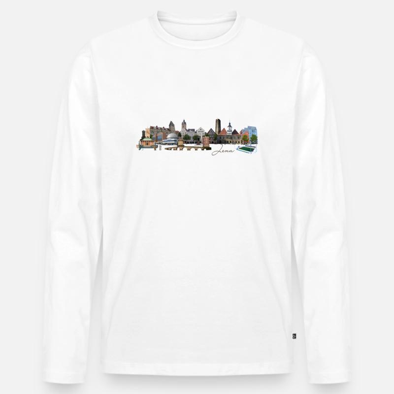 Jena Skyline - Männer Premium Bio Langarmshirt - Weiß