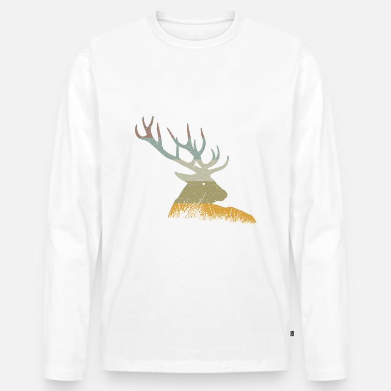 Hirsch - Männer Premium Bio Langarmshirt - Weiß
