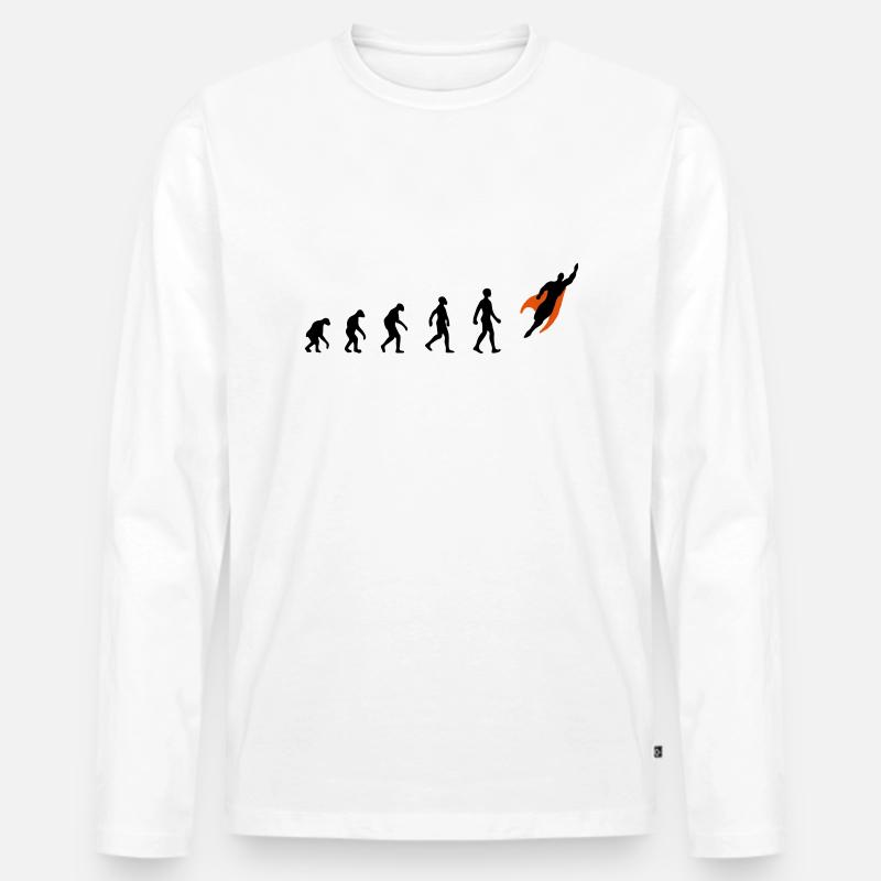 Evolution, super, held, Superhelden, darwin, - Männer Premium Bio Langarmshirt - Weiß