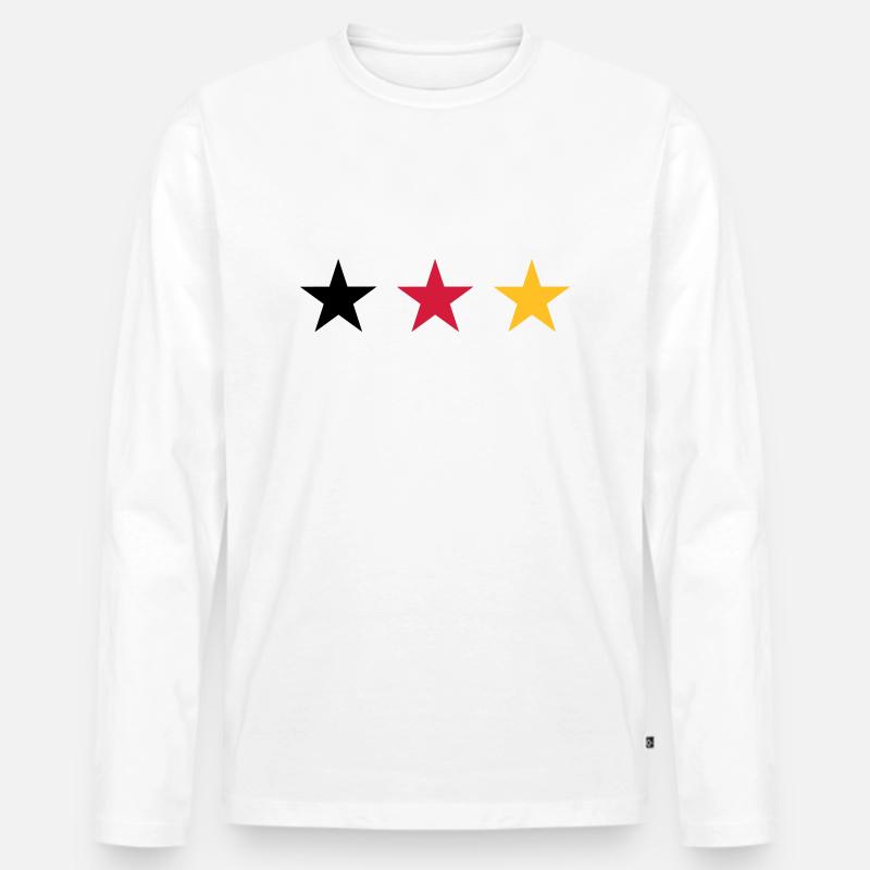 Drei Sterne Deutschlandfahne - Männer Premium Bio Langarmshirt - Weiß