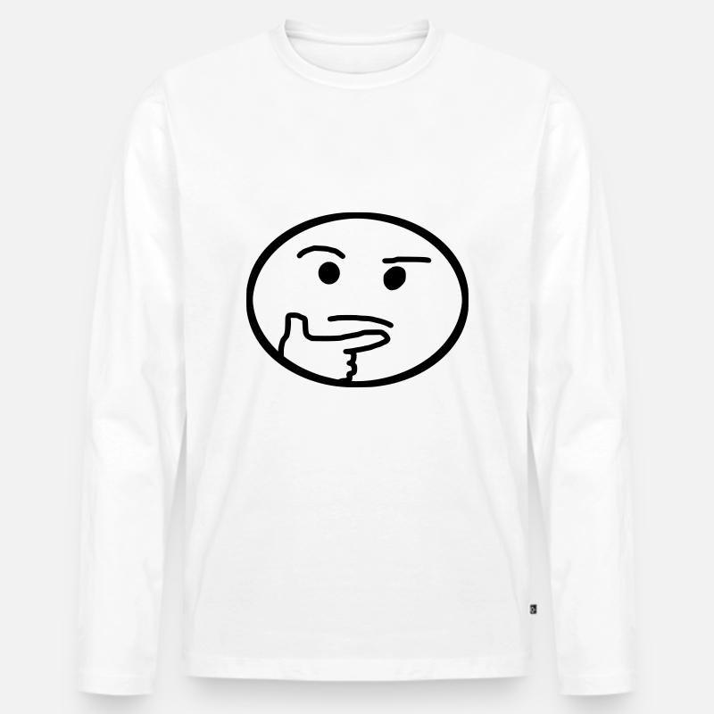 Smiley, Emoji, Nachdenklich - Männer Premium Bio Langarmshirt - Weiß